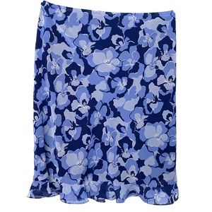 Vintage y2k New York & Company Blue Floral Ruffle Hem Skirt Size Large